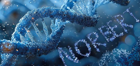 Motiv mit dem Namen „Norbert“ im Bild: Blaue DNA-Doppelhelix mit Namen als Partikelschrift